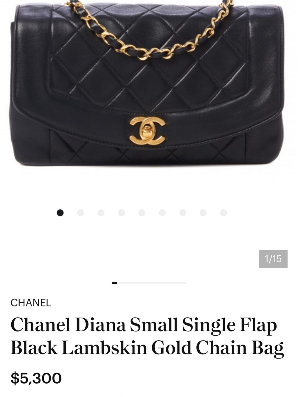 CHANEL Black Quilted Lambskin Shoulder Bag with Gold Chain